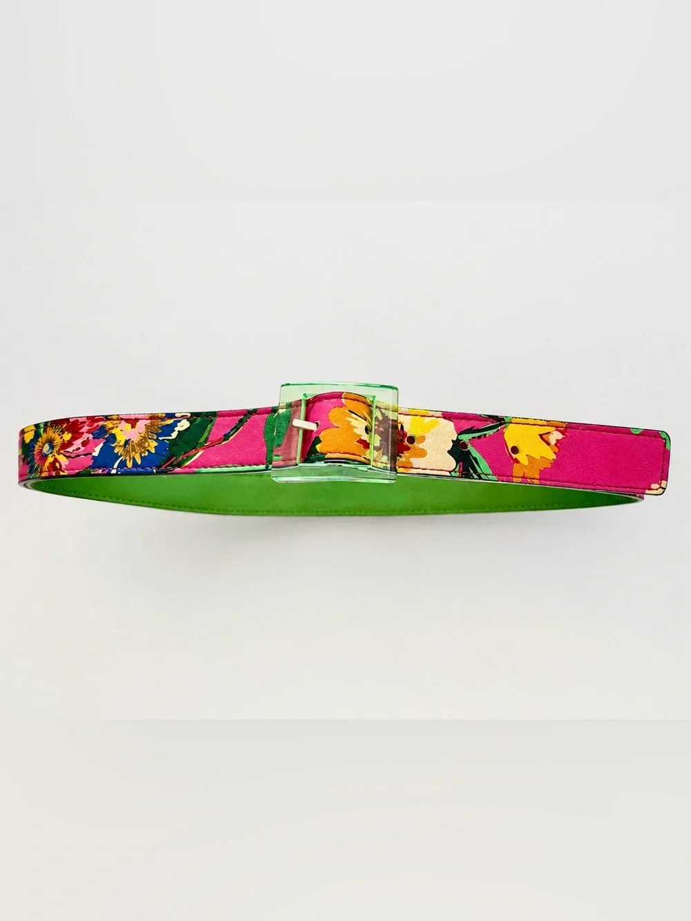 Kate Spade New York Tropical Floral Skinny Belt Lucite Buckle Pink Resort Preppy
